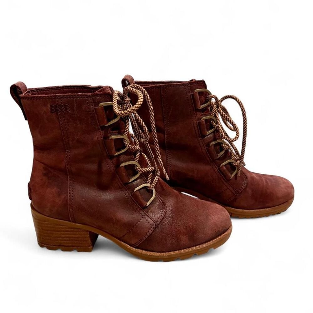 Sorel Cate Lace Brown Leather Heeled Boots Women’s Size 8